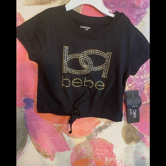 🛍Toddler BeBe Girls Rhinestone Black Logo knot -Front Top- - Picture 3 of 13